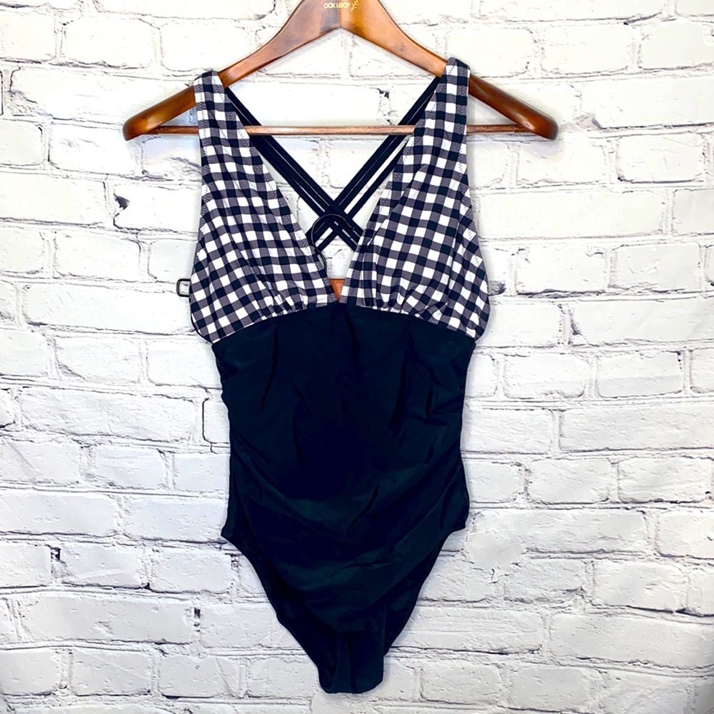 Cupshe Black White Gingham One-Piece Swimsuit Size Small